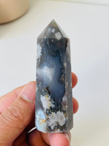 Black Flower Agate Crystal Tower T011a