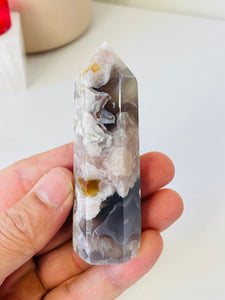 Black Flower Agate Crystal Tower T013a