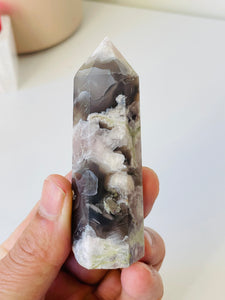 Black Flower Agate Crystal Tower T013a