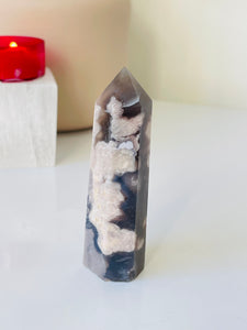 Black Flower Agate Crystal Tower T017a