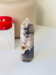 Black Flower Agate Crystal Tower T013a