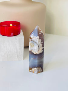 Black Flower Agate Crystal Tower T014a