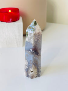 Black Flower Agate Crystal Tower T015a