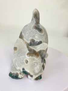 Moss Agate Crystal Cat Carving Large S067