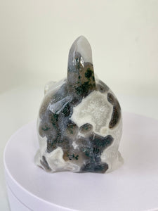 Moss Agate Crystal Cat Carving Large S067