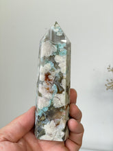 Load image into Gallery viewer, Large Green Flower Agate Crystal Tower High Grade T034a
