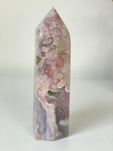 Large Pink Flower Agate Crystal Tower High Grade T035a