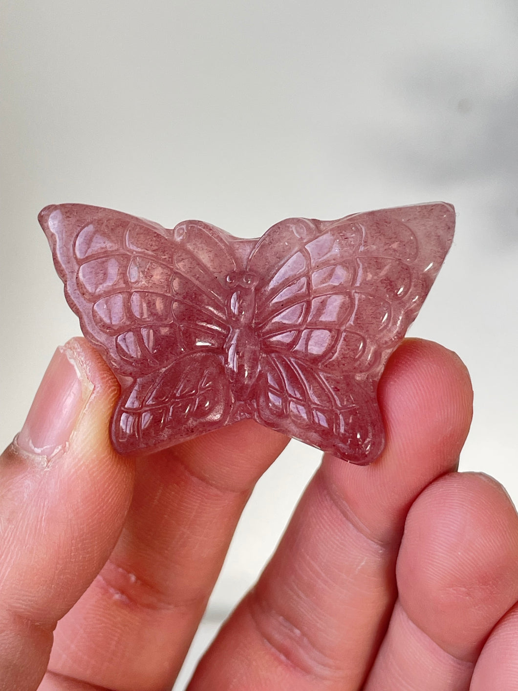 Strawberry Quartz Butterfly Carving LA134