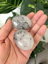 Load image into Gallery viewer, 1 x Tourmalinated Quartz Palm Stone Natural (S) PS001b
