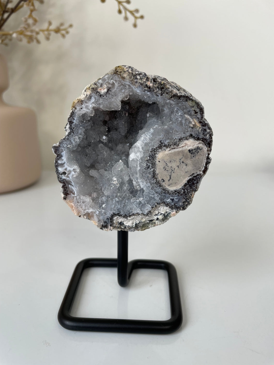 Agate Druzy Geode on Stand High Grade AG232