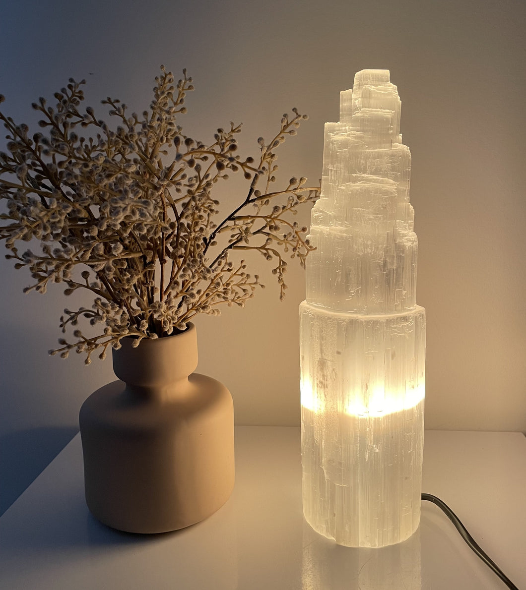 35cm Selenite Crystal Tower Lamp x 1  (SN039)