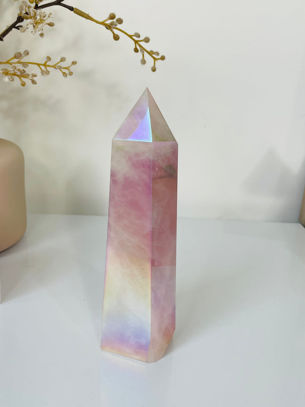 Large Aura Rose Quartz Crystal Tower T992