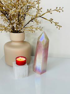 Large Aura Rose Quartz Crystal Tower T992