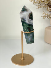 Load image into Gallery viewer, Moss Agate Tower on Stand High Grade Crystal T105a
