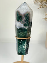 Load image into Gallery viewer, Moss Agate Tower on Stand High Grade Crystal T105a
