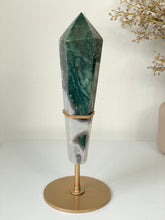 Load image into Gallery viewer, Moss Agate Tower on Stand High Grade Crystal T106a
