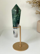 Load image into Gallery viewer, Moss Agate Tower on Stand High Grade Crystal T106a
