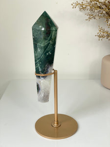 Moss Agate Tower on Stand High Grade Crystal T106a