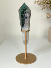 Load image into Gallery viewer, Moss Agate Tower on Stand High Grade Crystal T106a
