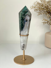 Load image into Gallery viewer, Moss Agate Tower on Stand High Grade Crystal T106a
