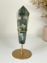 Load image into Gallery viewer, Moss Agate Tower on Stand High Grade Crystal T107a
