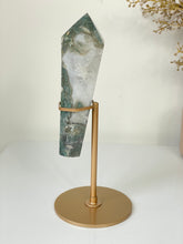 Load image into Gallery viewer, Moss Agate Tower on Stand High Grade Crystal T107a
