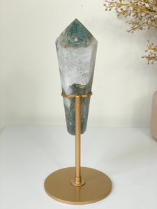 Moss Agate Tower on Stand High Grade Crystal T107a