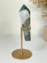 Load image into Gallery viewer, Moss Agate Tower on Stand High Grade Crystal T107a
