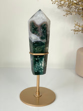 Load image into Gallery viewer, Moss Agate Tower on Stand High Grade Crystal T105a
