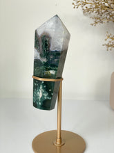 Load image into Gallery viewer, Moss Agate Tower on Stand High Grade Crystal T105a
