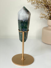 Load image into Gallery viewer, Moss Agate Tower on Stand High Grade Crystal T105a
