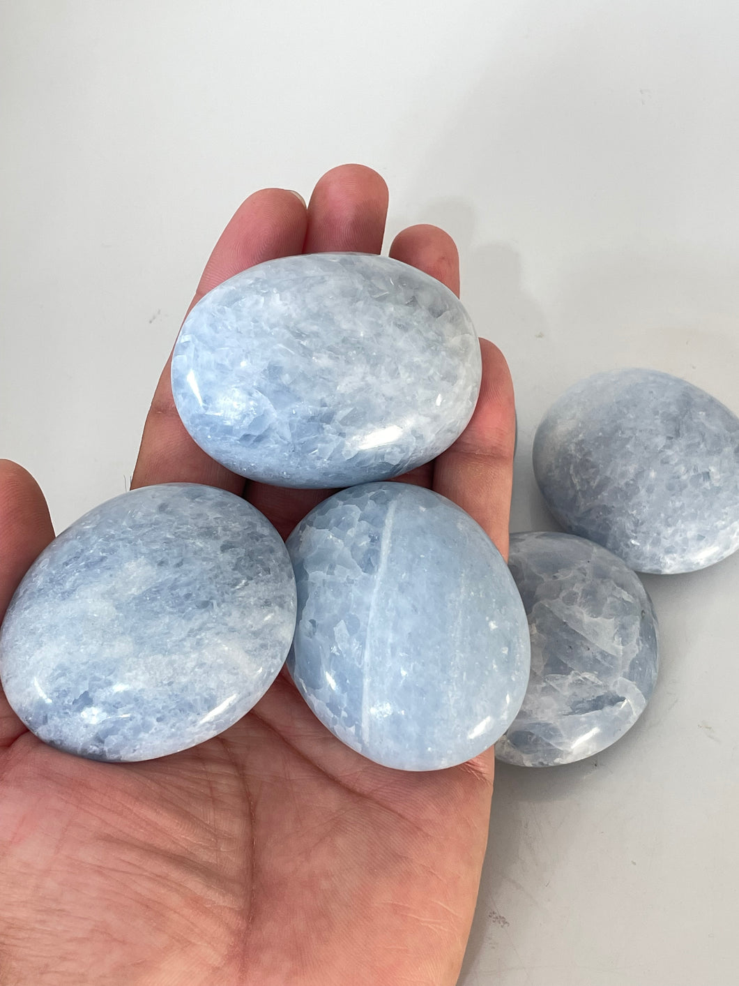 Blue Calcite Palm Stone Natural PS035 x 1