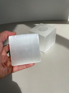 Selenite Cube Candle Holder x 1 SN033