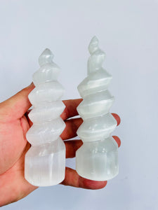 Selenite Crystal Spiral Tower SN015  x 1