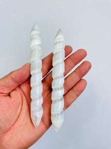 Selenite Spiral Wand Crystal (15cm) SN019 x 1