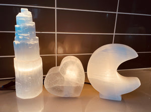 Selenite Crystal Moon Lamp Large  x 1  (SN011)