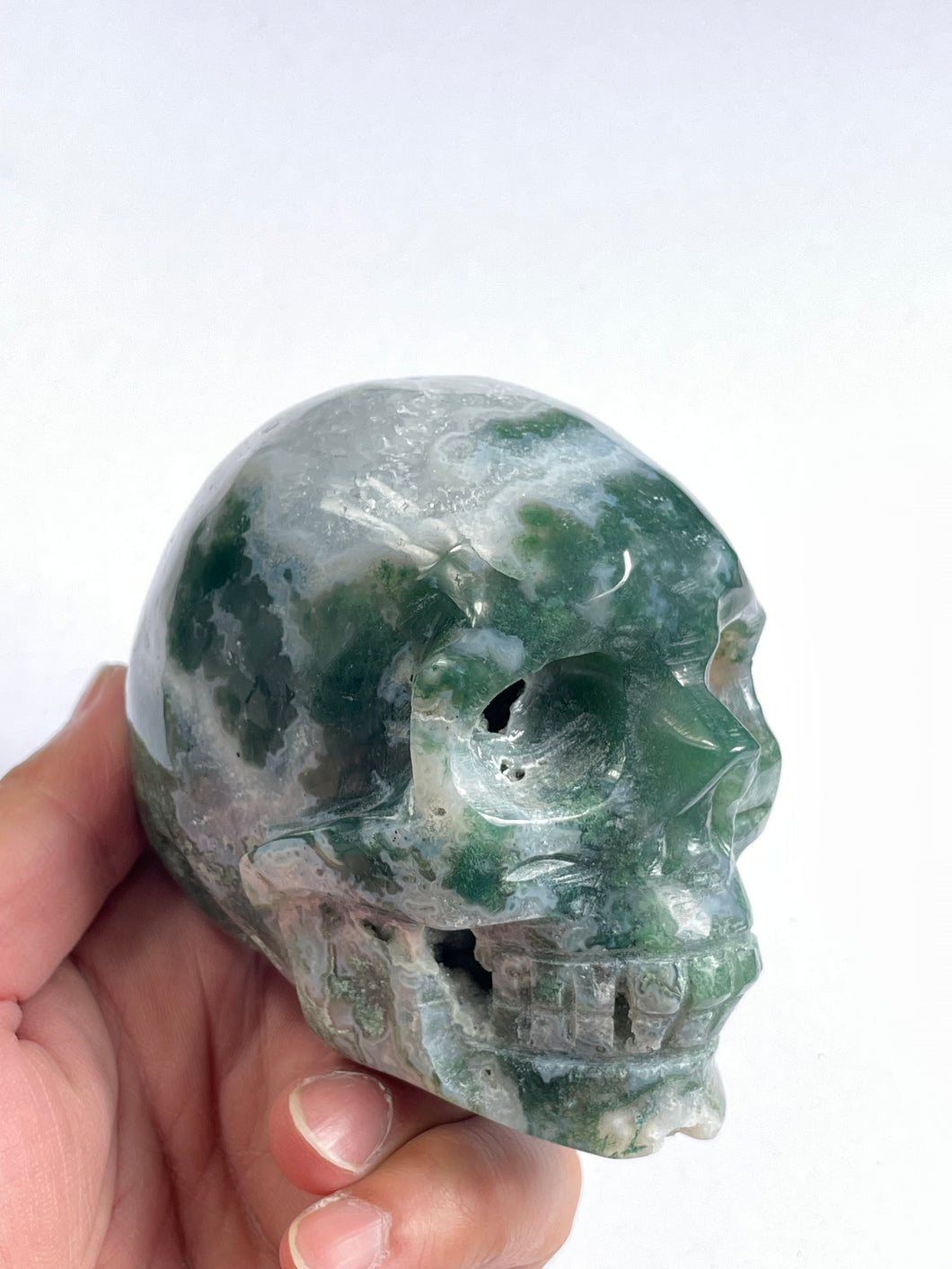 Moss Agate Crystal Big Skull  S074