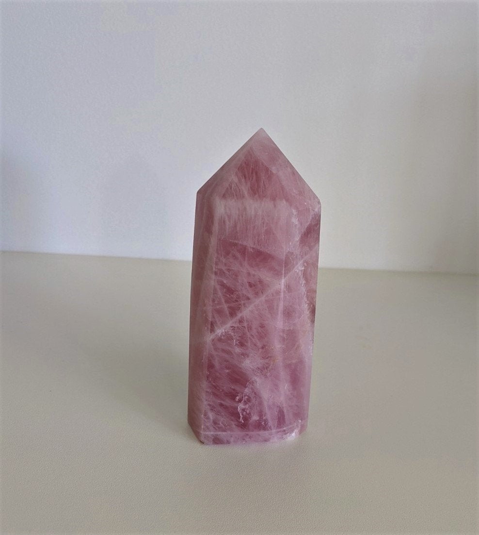 Rose Quartz Tower Natural Crystal 110mm - Crystal King Australia