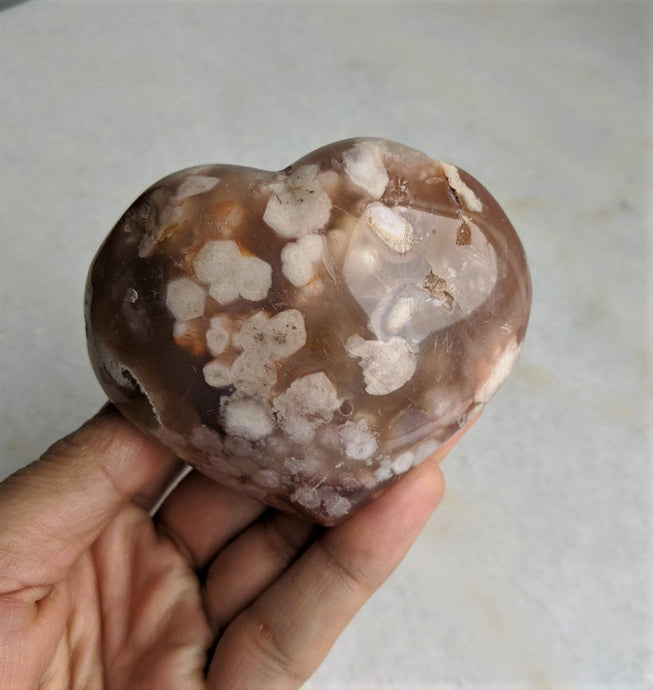 Flower Agate Heart Natural 90x70mm - Crystal King Australia