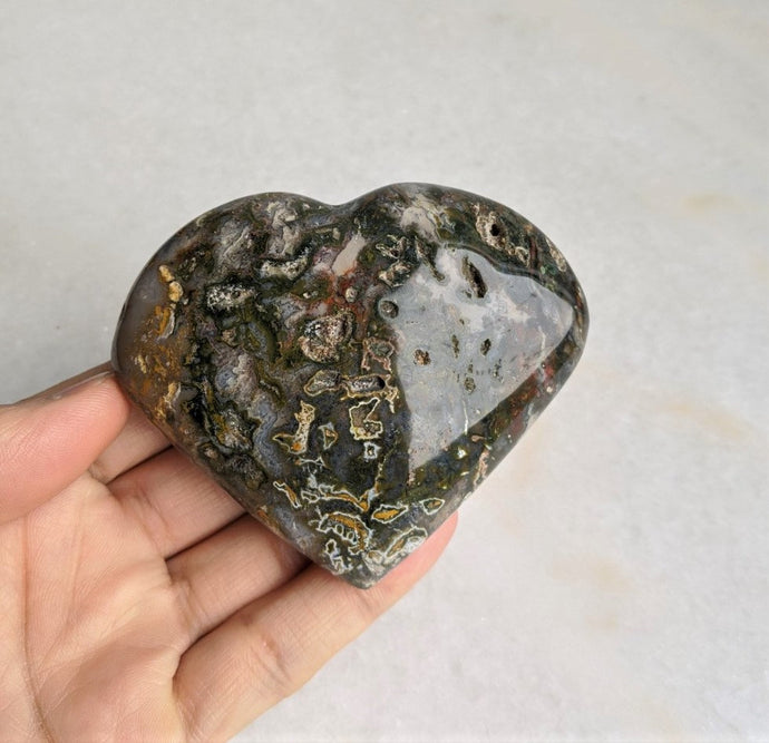 Ocean Jasper Heart Natural 90x80mm - Crystal King Australia